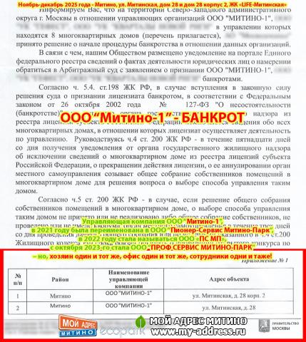 Управляющая компания Митино-1 банкрот! 2025 год