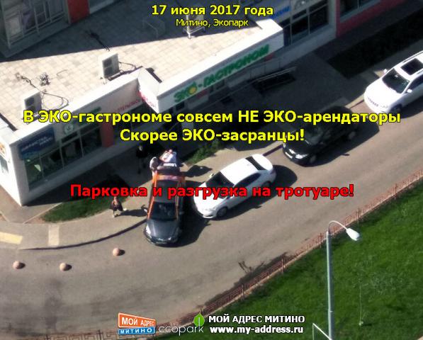 В ЭКО-гастрономе совсем НЕ ЭКО-арендаторы - Скорее ЭКО-засранцы! Парковка и разгрузка на тротуаре! 17 июня 2017 года, Митино