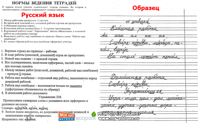 Нормы ведения тетрадей (школа 1944) русский язык