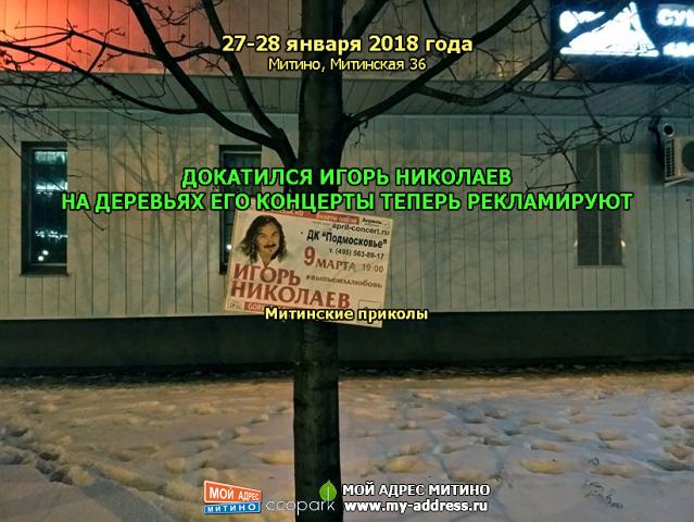 ДОКАТИЛСЯ ИГОРЬ НИКОЛАЕВ  - НА ДЕРЕВЬЯХ ЕГО КОНЦЕРТЫ ТЕПЕРЬ РЕКЛАМИРУЮТ, январь 2018, Москва, Митино